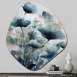 Blue Leaf Foliage And Flowers III - Asymmetric Metal Wall Art