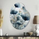 Blue Leaf Foliage And Flowers III - Asymmetric Metal Wall Art