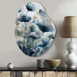 Blue Leaf Foliage And Flowers III - Asymmetric Metal Wall Art