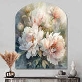 Pink Green Peonies On Branch II - Asymmetric Metal Wall Art