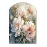 Pink Green Peonies On Branch II - Asymmetric Metal Wall Art