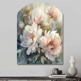 Pink Green Peonies On Branch II - Asymmetric Metal Wall Art