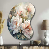 Pink Green Peonies On Branch II - Asymmetric Metal Wall Art