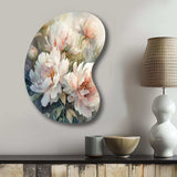 Pink Green Peonies On Branch II - Asymmetric Metal Wall Art