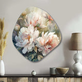 Pink Green Peonies On Branch II - Asymmetric Metal Wall Art