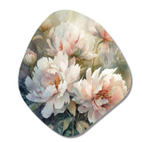 Pink Green Peonies On Branch II - Asymmetric Metal Wall Art