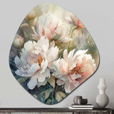 Pink Green Peonies On Branch II - Asymmetric Metal Wall Art