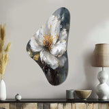 Vibrant White Grey Peony Flower - Asymmetric Metal Wall Art