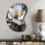 Vibrant White Grey Peony Flower - Asymmetric Metal Wall Art