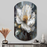 Vibrant White Grey Peony Flower - Asymmetric Metal Wall Art