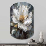 Vibrant White Grey Peony Flower - Asymmetric Metal Wall Art