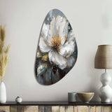 Vibrant White Grey Peony Flower - Asymmetric Metal Wall Art