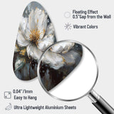 Vibrant White Grey Peony Flower - Asymmetric Metal Wall Art