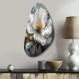 Vibrant White Grey Peony Flower - Asymmetric Metal Wall Art