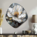 Vibrant White Grey Peony Flower - Asymmetric Metal Wall Art