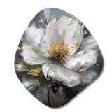 Vibrant White Grey Peony Flower - Asymmetric Metal Wall Art