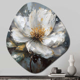 Vibrant White Grey Peony Flower - Asymmetric Metal Wall Art