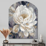 Emotions Of White Gold Peony Flower I - Asymmetric Metal Wall Art