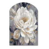 Emotions Of White Gold Peony Flower I - Asymmetric Metal Wall Art