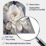 Emotions Of White Gold Peony Flower I - Asymmetric Metal Wall Art