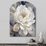 Emotions Of White Gold Peony Flower I - Asymmetric Metal Wall Art