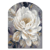 Emotions Of White Gold Peony Flower I - Asymmetric Metal Wall Art