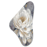 Emotions Of White Gold Peony Flower I - Asymmetric Metal Wall Art