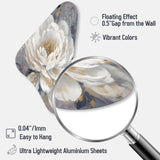 Emotions Of White Gold Peony Flower I - Asymmetric Metal Wall Art