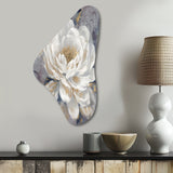 Emotions Of White Gold Peony Flower I - Asymmetric Metal Wall Art