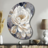 Emotions Of White Gold Peony Flower I - Asymmetric Metal Wall Art