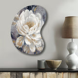 Emotions Of White Gold Peony Flower I - Asymmetric Metal Wall Art