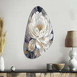 Emotions Of White Gold Peony Flower I - Asymmetric Metal Wall Art