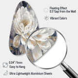 Emotions Of White Gold Peony Flower I - Asymmetric Metal Wall Art