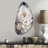 Emotions Of White Gold Peony Flower I - Asymmetric Metal Wall Art