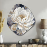 Emotions Of White Gold Peony Flower I - Asymmetric Metal Wall Art