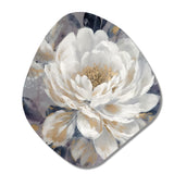 Emotions Of White Gold Peony Flower I - Asymmetric Metal Wall Art