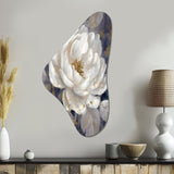 Emotions Of White Blue Peony Flower III - Asymmetric Metal Wall Art