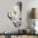 Emotions Of White Blue Peony Flower III - Asymmetric Metal Wall Art