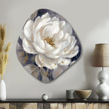 Emotions Of White Blue Peony Flower III - Asymmetric Metal Wall Art