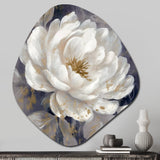 Emotions Of White Blue Peony Flower III - Asymmetric Metal Wall Art