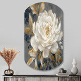 Emotions Of White Gold Peony Flower II - Asymmetric Metal Wall Art