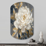 Emotions Of White Gold Peony Flower II - Asymmetric Metal Wall Art