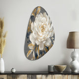 Emotions Of White Gold Peony Flower II - Asymmetric Metal Wall Art