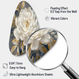 Emotions Of White Gold Peony Flower II - Asymmetric Metal Wall Art