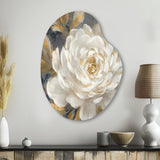 Emotions Of White Gold Peony Flower II - Asymmetric Metal Wall Art