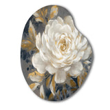 Emotions Of White Gold Peony Flower II - Asymmetric Metal Wall Art