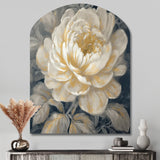 Emotions Of White Gold Peony Flower III - Asymmetric Metal Wall Art