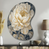 Emotions Of White Gold Peony Flower III - Asymmetric Metal Wall Art