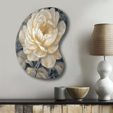 Emotions Of White Gold Peony Flower III - Asymmetric Metal Wall Art