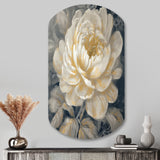 Emotions Of White Gold Peony Flower III - Asymmetric Metal Wall Art